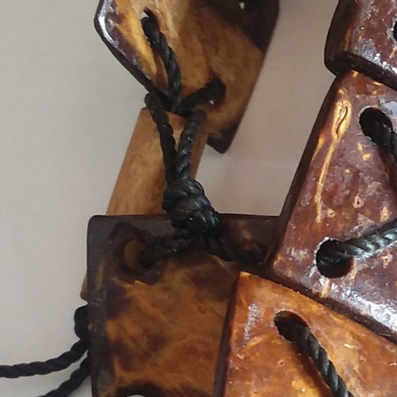 Coconut Wood Bracelet Anklet Square Tiles Artisan Made Philippines Small, 7" - Picture 2 of 6